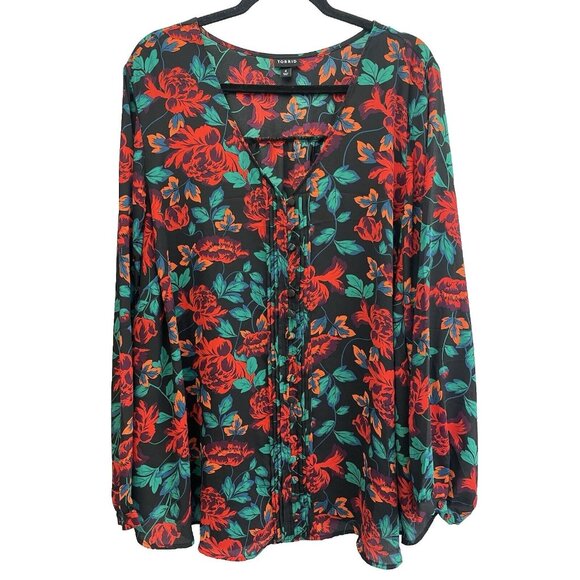 torrid Tops - WOMEN'S TORRID GEORGETTE PINTUCK BUTTON-FRONT BLOUSE FLORAL SIZE 4